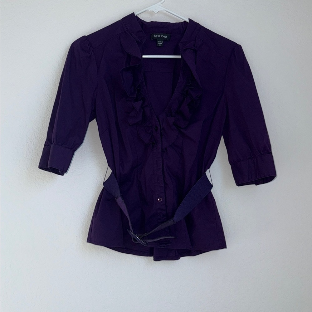 Bebe‎ Deep Purple Ruffle Top Small - Picture 6 of 14